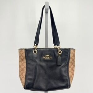 Coach Jes Tote F80810‎ Signature Canvas Pebble Leather Black Khaki